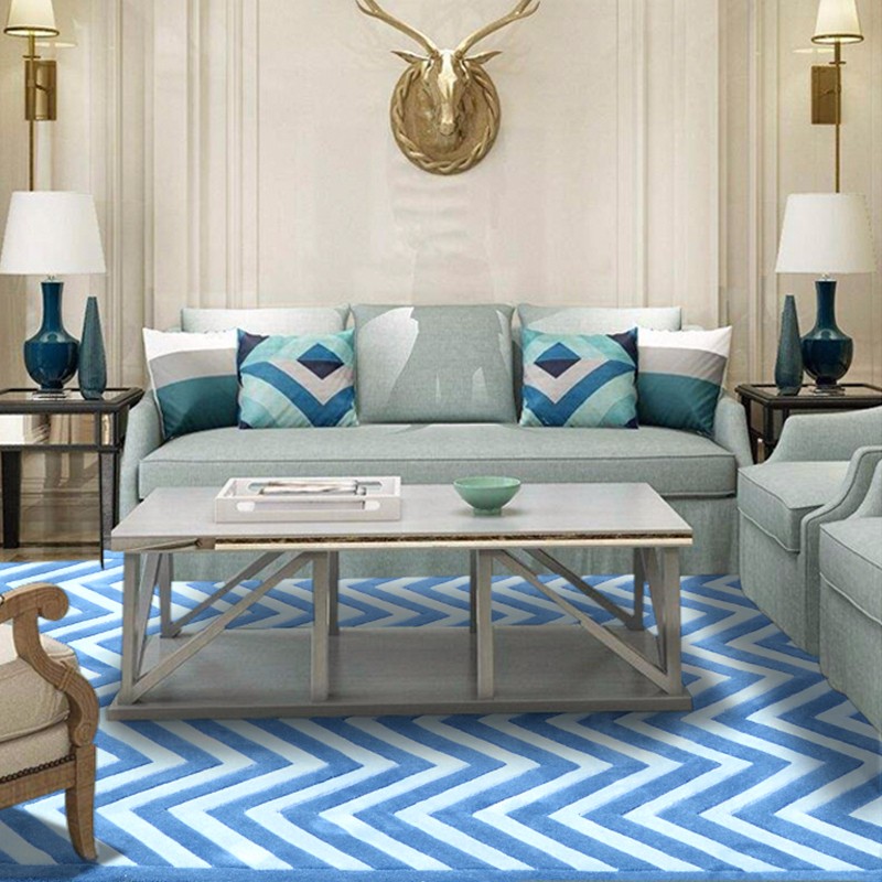 慕尚蓝色经典定制北欧现代简约新西兰羊毛茶几地毯客厅卧室